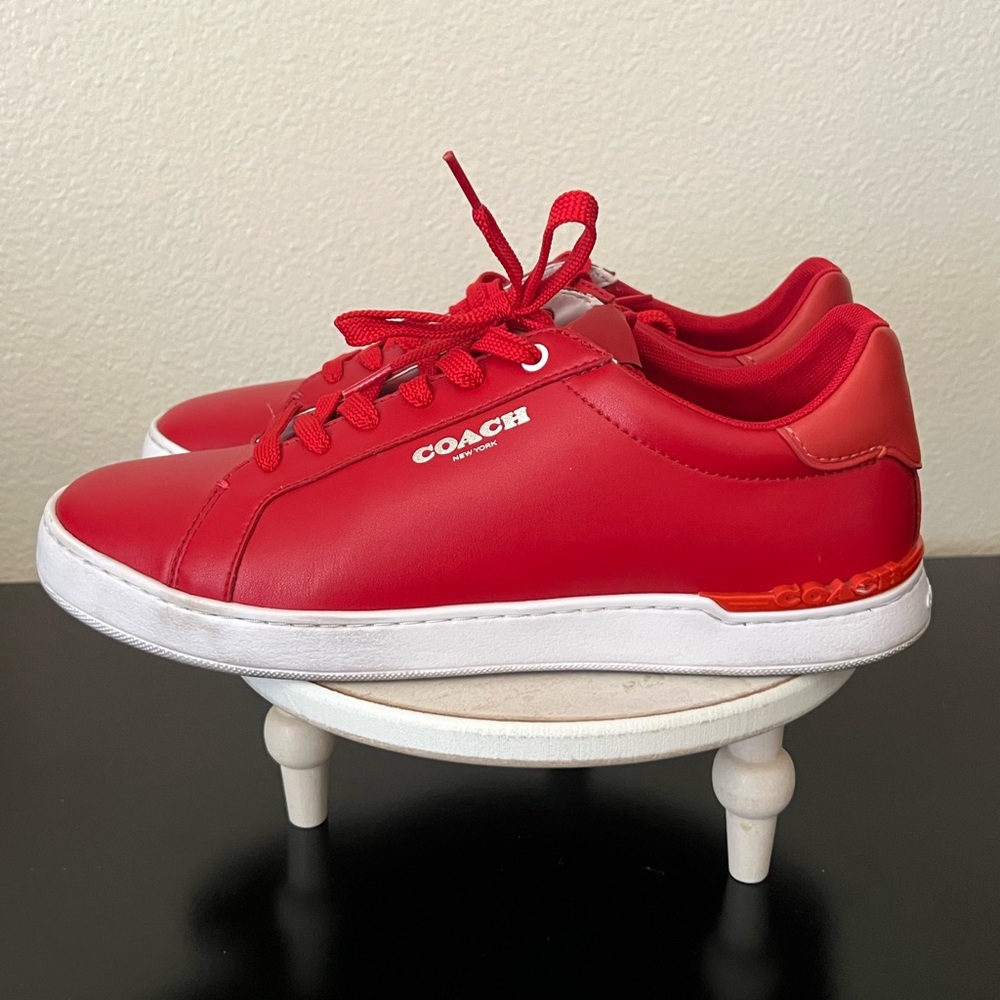 Coach Men's Clip Leather Low Top Bold Red Sneakers 9.5 C3408 - Picture 3 of 10